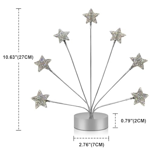 7-Branch Family Desktop Photo Tree Holder Clip Round Base, Card Picture and Memo Desk Frame Display Stand for Wedding Party Christmas Photo Clip Holder Table Numbers (Stars)