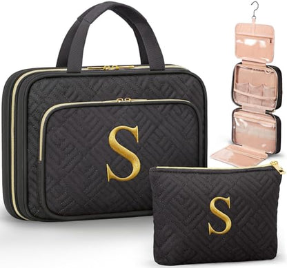 Personalized Gifts for Women, Initial Toiletry Bag Hanging Travel Organizer & Makeup Cosmetic Bag with Embroidery Letter Teacher Appreciation Gift Birthday Mothers Day Gifts for Mom Wife Friend Sister - style: S