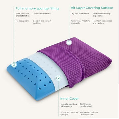 Travel Pillow Memory Foam Pillows, Camping Pillow-Compressible Medium Firm, Breathable Cover, Ideal Backpacking Hiking, Bed Pillows, Airplane and Car (Purple, S) - color: Purple, size: S-15.7*9.8in