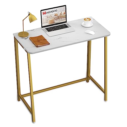 WOHOMO Folding Desk, Small Writing Desk 39.4", Space-Saving Foldable Laptop Table Writing Workstation for Home Office, Easy Assembly - color: White and Gold, size: Large Size:39.4 x 15.7