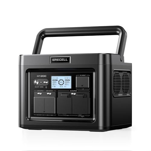 GRECELL H1200 Portable Power Station 1200W, 672Wh LiFePO4 Battery Solar Generator with 10ms UPS, 1200W Solar Power Station, 9 Output Ports for Home Emergency, Outdoor Camping, RV Travel, Laptop TV - color: Grey