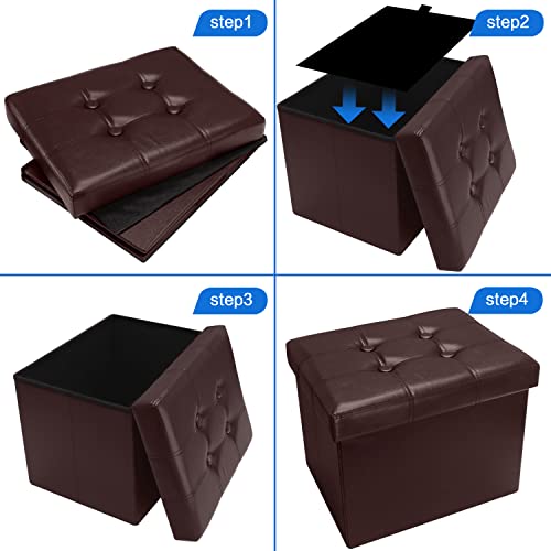 Bsketa Storage Ottoman, Folding Foot Stool with Thicker Foam Padded Seat Small Leather Storage Ottoman Bench Foot Rest for Living Room Foldable Coffee Table 17x13x13in,Brown - color: Brown