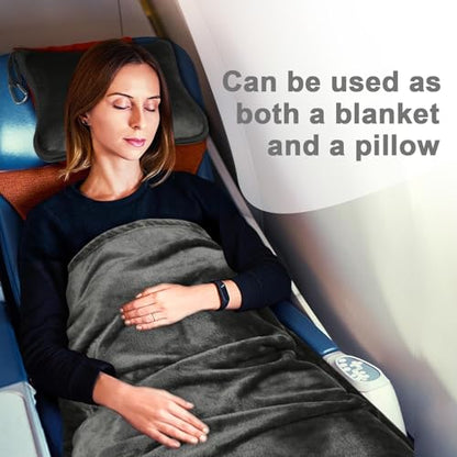 Travel Blanket and Pillow Compact, Premium Soft 2 in 1 Airplane Blanket with Soft Bag Pillowcase，Hand Luggage Sleeve and Backpack Clip (Solid Grey) - color: Solid Grey