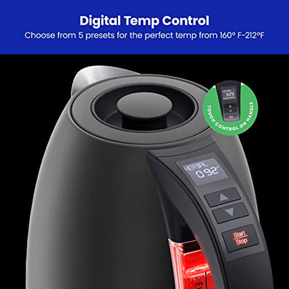 Chefman Electric Tea Kettle, 1.8 Liter Hot Water Electric Kettle Temperature Control Water Boiler with 5 Presets, Tri-Colored LED Lights, Keep Warm, Automatic Shutoff, Black - color: Black, style: Stainless Steel