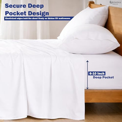 KRISHNA Twin Size 4 Piece Egyptian Cotton Sheet Set, Luxury Hotel Quality White Solid Bed Sheets, Soft Breathable Cooling Bedding, 6-10 Inch Deep Pocket Fitted Sheet - color: White Solid, size: Twin : 39" x 75"