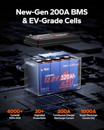 Litime 12V 320Ah Mini Self-Heating Lithium RV Battery, Max 15000 Deep Cycles LiFePO4 Battery, Bluetooth & 2 Heating Mode. - size: 320Ah Heated (Mini)