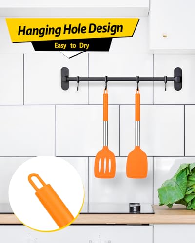 Pack of 2 Silicone Solid Turner, Non Stick Slotted Kitchen Spatulas, High Heat Resistant BPA Free Cooking Utensils, Ideal Cookware for Fish, Eggs, Pancakes (ORANGE) - color: Orange