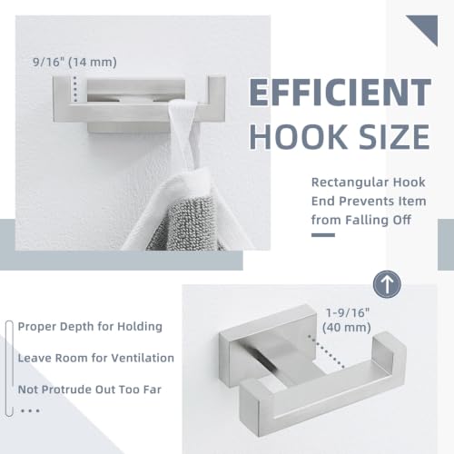 Angle Simple Towel Hook for Bathroom, SUS 304 Stainless Steel Double Robe Coat Hook, Hand Towel Hanger Wall Mount, Brushed Nickel - color: Brushed Nickel, size: 1 Pack
