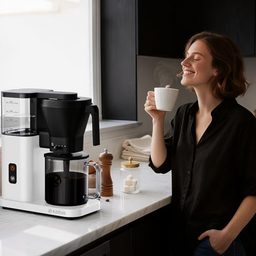 Kismile SCA-Certified 8 Cup Drip Coffee Maker, Pour Over Coffee Machine with 3s Instant Heat 197–205℉, Adjustable Flow Control, Removable Water Tank, Deep Cold Brew & 40 Min Keep Warm (Pearl White) - color: White