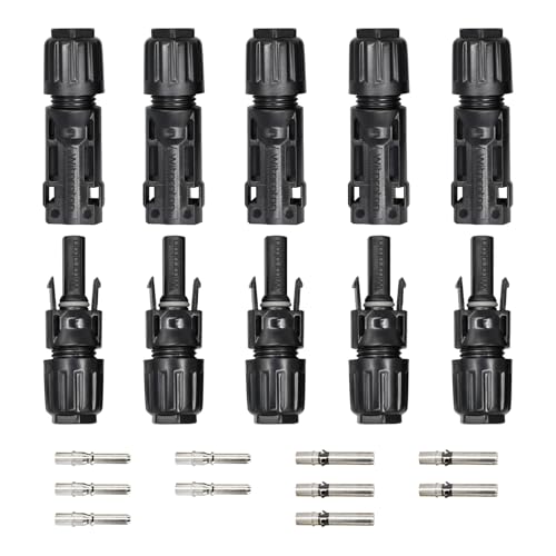 8AWG Solar Connectors IP68 Waterproof 1500V 70A Solid Tinned Copper Terminal Black 5 Pairs for Solar PV Panel Cable(10mm²) - size: 10mm2 (8AWG)