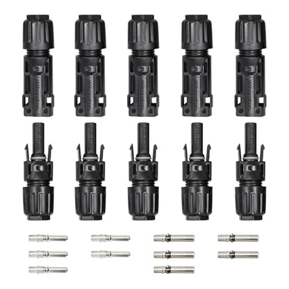 8AWG Solar Connectors IP68 Waterproof 1500V 70A Solid Tinned Copper Terminal Black 5 Pairs for Solar PV Panel Cable(10mm²) - size: 10mm2 (8AWG)
