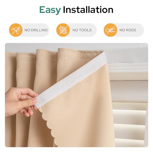 Self Adhesive Curtains - No Drilling, No Rod, Easy to Install Blackout Curtains for Window Blinds,Bedroom(Beige 35 * 59in-1P) - color: Beige, size: 35"W x 59"L (Pack of 1)