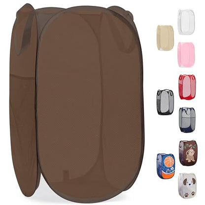 Handy Laundry Collapsible Mesh Pop Up Laundry Hamper with Side Pocket, Breathable & Space-Saving Foldable Basket for Clothes, Toys, Travel, Storage, 14 x 13 x 24 in, Brown - color: Brown