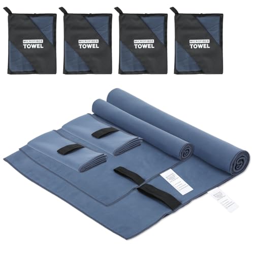 4 Pack Camping Towel Set Microfiber Lightweight Travel Body Towels Men Women Quick Dry S L XL Fast Drying Compact Absorbent Towel for Beach Yoga Swimming Pool Hiking Fishing Picnic Gym Sports - color: Navy Blue