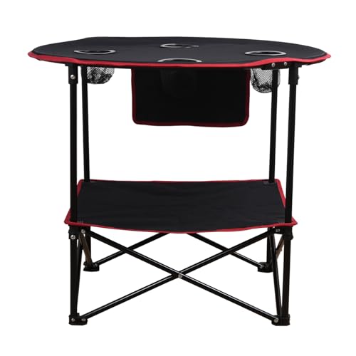 LEADALLWAY Camping Table Folding Picnic Table with 4 Cup Holders and Side Storage Bag Collapsible Canvas Portable Tables Folding with Carry Bags for BBQ Outdoor Fishing | Portable, Collapsible, with 4 Cup Holders and Side Storage Bag, for BBQ Outdoor Fish