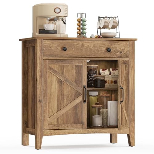 VASAGLE LIRY Collection - Buffet Cabinet, Coffee Bar Cabinet with a Drawer, Adjustable Shelf, Sideboard Storage with Cable Hole, Drawer Divider, Honey Brown UBBK341K01 - color: Honey Brown, size: 1 Drawer + 2 Doors (31.5"W)