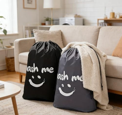 2 Pack XL Travel Laundry Bag, Dirty Clothes Organizer with Drawstring, Large Enough to Hold 4 Loads of Laundry，Easy Fit a Laundry Hamper or Basket，24" x 36" - color: Grey+Black