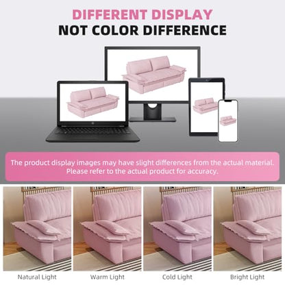 KEIKI 73.2" Queen Size Convertible Sofa Bed, 3-in-1 Pull Out Sleeper Couch with Pillow Armrests, Comfy Velvet Loveseat Sofa, Modern Living Room Furniture for Daily Relaxing Movie Nights Guests - color: Pink, size: 73.2 Inch Queen