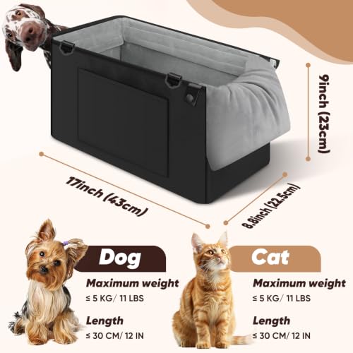 QUMY Dog Car Seats for Small Dogs Up to 11lbs, Portable Center Console Dog Booster Seat, Multi-Purpose Puppy CarSeat with Adjustable Safety Belt, Travel Pet Car Carriers for Small Dogs and Cat, Black - color: Black