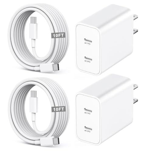 iPhone 17/16/15 Fast Charger,2-Pack USB C 2in1 Dual PD Charging Block with 10FT Long Type C to C Woven Charger Cable for Apple iPhone 17e/17 Pro Max/17 Pro/Air/iPhone 16 Pro Max/16e/15 Pro/15 Plus - color: Woven, size: 10ft