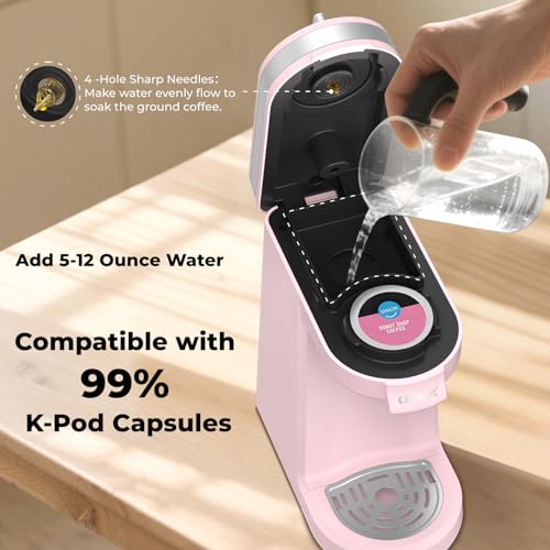 CHULUX Mini Coffee Maker for K Capsule, Single Serve Coffee Maker for One Cup Americano, Lightweight Pod Coffee Machine, Dusty Rose - color: Dusty Rose