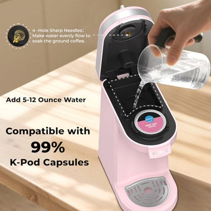 CHULUX Mini Coffee Maker for K Capsule, Single Serve Coffee Maker for One Cup Americano, Lightweight Pod Coffee Machine, Dusty Rose - color: Dusty Rose