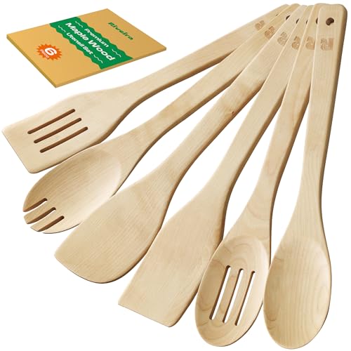 Riveira Maple Wooden Spoons for Cooking Set of 6 – Natural Maple Wooden Cooking Utensils, Wooden Spatula, Wooden Spoon - Premium Quality Utensil Set for Non-Toxic Cooking - color: Maple, size: Set of 6