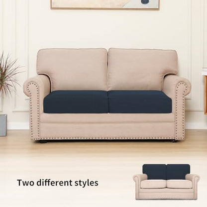 Easy-Going Stretch Individual Couch Cushion Cover Sofa Seat Furniture Protector Sofa slipcover Soft Flexibility with Elastic Bottom(2 Piece Cushion Sofa, Dark Blue) - color: Dark Blue, size: 2 Cushion Sofa