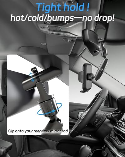 2026 Upgraded Rear View Mirror Phone Holders for Your Car, Multi-Directional Dual 360 Rotatable Adjustment Phone Mount for iPhone Android Cell Phones