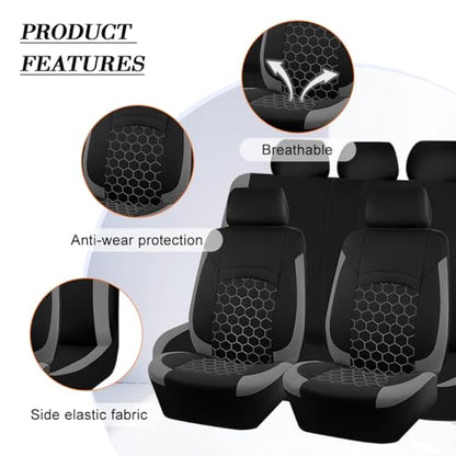 Car Seat Cover Full Sets, Polyester Foam Breathable Waterproof Vehicle Split Front Rear Seat Protectors, Automotive Interior Chair Cushion Pad, Universal for SUV RV Truck (Gray) - color: Grey