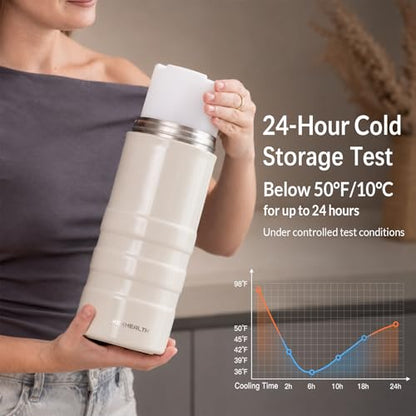 22oz Premium Stainless Steel Breast Milk Cooler, 360° Cooling Gel Ring, 24-Hour Cold Storage, 2 BPA-Free 11oz Bottles, Leak-Proof, Designed for Working Moms and Full-Day Outings - size: Pro Cooler 22 Ounce