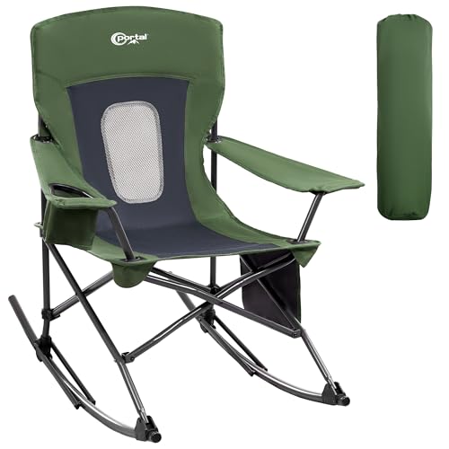 Portal Outdoor Rocking Chair Camping Folding Portable Rocker with Cup Holder Side Pocket Carry Bag, Support 350LBS (Mesh Green) - color: 1 Pack-green-mesh