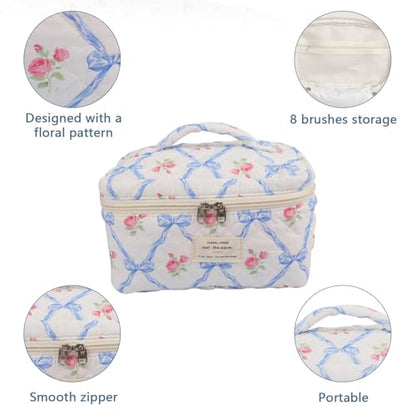 Gosect Large Makeup Bag, Cute Cosmetic Bag for Women Girls, Floral Coquette Aesthetic Toiletry Bag, Travel Make Up Organizer Bag (Blue Butterfly) - color: 033Blue Butterfly