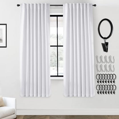 Greyish White Blackout Curtains 72 Inch Long for Living Room,Linen Back Tab Pleated Room Darkening Insulated Black Out Curtains 72 Inch Length 2 Panels Set - color: Greyish White, size: 52"W x 72"L (Pack of 2)