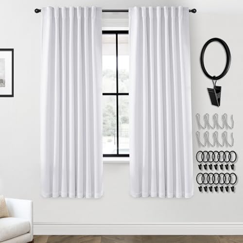 Greyish White Blackout Curtains 72 Inch Long for Living Room,Linen Back Tab Pleated Room Darkening Insulated Black Out Curtains 72 Inch Length 2 Panels Set - color: Greyish White, size: 52"W x 72"L (Pack of 2)