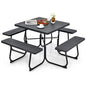 Tangkula 8 Person Picnic Table, Outdoor Square Picnic Table with 4 Built-in Benches, Umbrella Hole, Metal Frame & HDPE Tabletop, Outside Table and Bench Set for Backyard, 2300lbs Weight Capacity - color: Black
