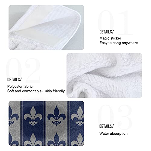 Vnurnrn Hand Towels for Kitchen 2 Pcs Hanging Kitchen Towels Set，Soft Absorbent Tea Bar Dish Cloths Bath Towel for Bathroom Laundry Room (Navy Blue Fleur De Lis) - color: Navy Blue Fleur De Lis
