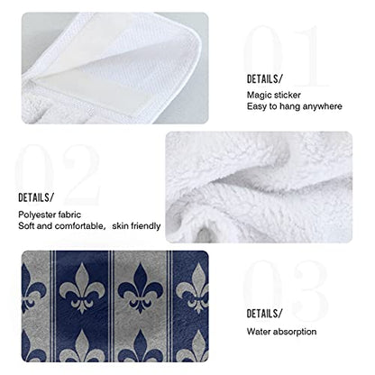 Vnurnrn Hand Towels for Kitchen 2 Pcs Hanging Kitchen Towels Set，Soft Absorbent Tea Bar Dish Cloths Bath Towel for Bathroom Laundry Room (Navy Blue Fleur De Lis) - color: Navy Blue Fleur De Lis