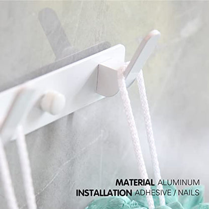 5 Hooks Matte White Bathroom Towel Hooks Mounted Wall Adhesive Heavy Duty Farmhouse Bath Coat Stick on Rack Hat Wall Hook Sticky White Kitchen Robe Rack Coat Hook White 5 Hooks Rack Towel for Bathroom - color: White, size: 17.12*1.18*1.38 inch（5hooks）