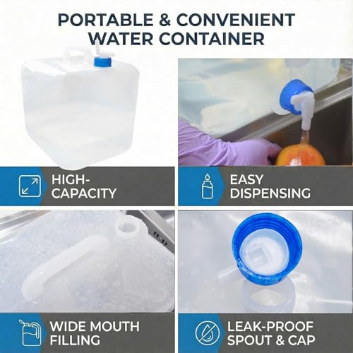 3-Pack 5.3 Gallon (20L) Collapsible Water Containers with Spigot - BPA-Free PE Water Jug - Leak-Proof Water Storage Bag for Camping, Hiking & Emergency Backup - Portable, Foldable