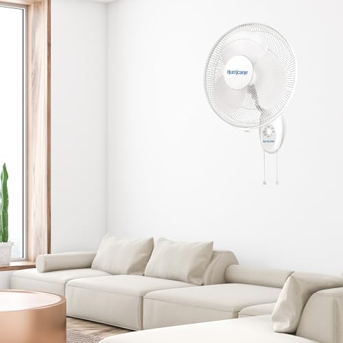Hurricane 16" Supreme Oscillating Wall Mount Fan w/ 3 Quiet Speeds, White - Corded Electric Air Cooling Unit w/ Easy Pull Cord Controls for Homes, Greenhouses, Garages, Workshops & Gyms - style: 16" Supreme