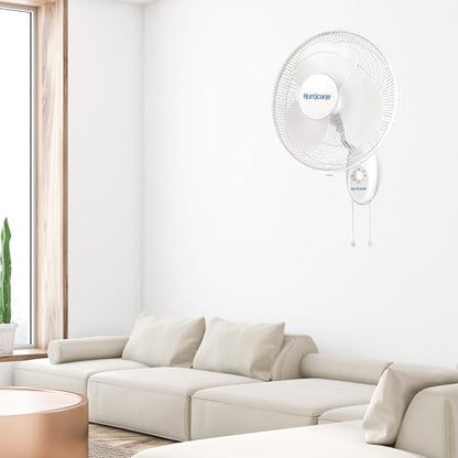 Hurricane 16" Supreme Oscillating Wall Mount Fan w/ 3 Quiet Speeds, White - Corded Electric Air Cooling Unit w/ Easy Pull Cord Controls for Homes, Greenhouses, Garages, Workshops & Gyms - style: 16" Supreme