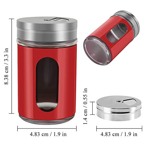 Accmor 2pcs Salt and Pepper Shakers,Stainless Steel Shaker for Salt Powder Sugar Cinnamon Pepper, Spice Dispenser with Adjustable Pour Holes,Red - color: Red