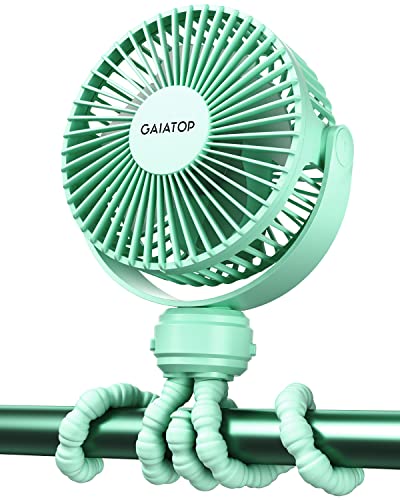 Gaiatop Mini Portable Stroller Fan, Battery Operated Small Clip on, Detachable 3 Speed Rechargeable, 360° Rotate Flexible Tripod Better Cooling for Car Seat Crib Treadmill Travel Green - color: green