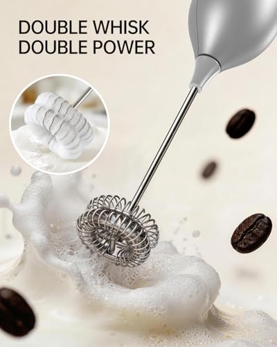 CIRCLE JOY Rechargeable Milk Frother Handheld with Stand, Dual Spring Whisk Electric Foam Maker, Detachable Hand Frother Wand Drink Mixer for Lattes, Cappuccino, Macchiato, Hot Chocolate, Silver - color: Stand Silver, size: Rechargeable