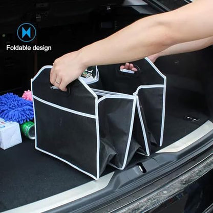 Car Trunk Folding Storage Organizer with 3 Compartments - Large Capacity Portable Waterproof Bag for Cargo Trunks, Universal Fit for SUVs, Trucks & Vans