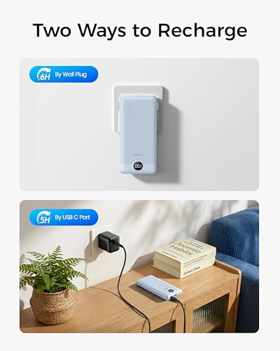 VEGER Portable Charger with Built-in AC Plug and Cables, All in One 10000mAh Ultra Slim Power Bank Travel Essentials, USB C External Battery Pack Compatible with iPhone, Samsung, More, Blue - color: D Blue