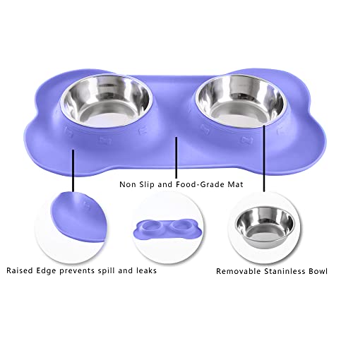 Hubulk Pet Dog Bowls 2 Stainless Steel Dog Bowl with No Spill Non-Skid Silicone Mat + Pet Food Scoop Water and Food Feeder Bowls for Feeding Small Medium Large Dogs Cats Puppies (Small, Purple) - color: Purple, size: Small