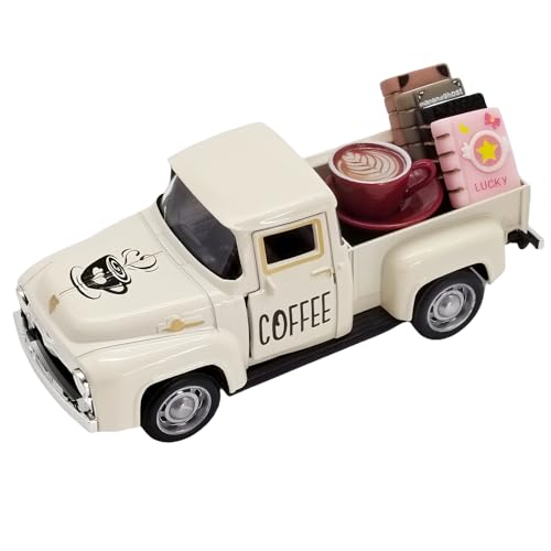 Coffee Bar Decor Vintage Mini Metal Pickup Truck Decor with Book Accessories for Coffee Station, Farmhouse Tiered Tray Table Decorations for Home Kitchen, Cafe - color: Coffee-white