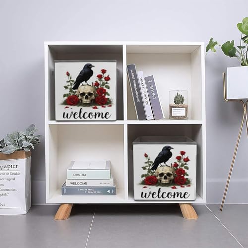 Raven Skull Roses Foldable Storage Box with Handle Organizer Containers for Home Office Clothes Office Supplies - color: style-1